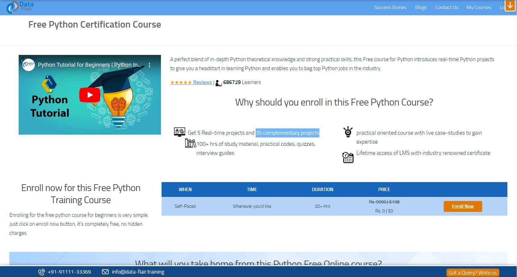 Страница DataFlair с бесплатным сертификационным курсом по Python