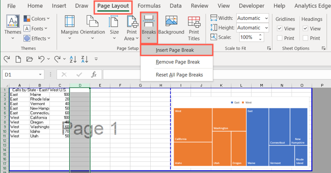 Нажмите Разрывы, Вставить разрыв страницы