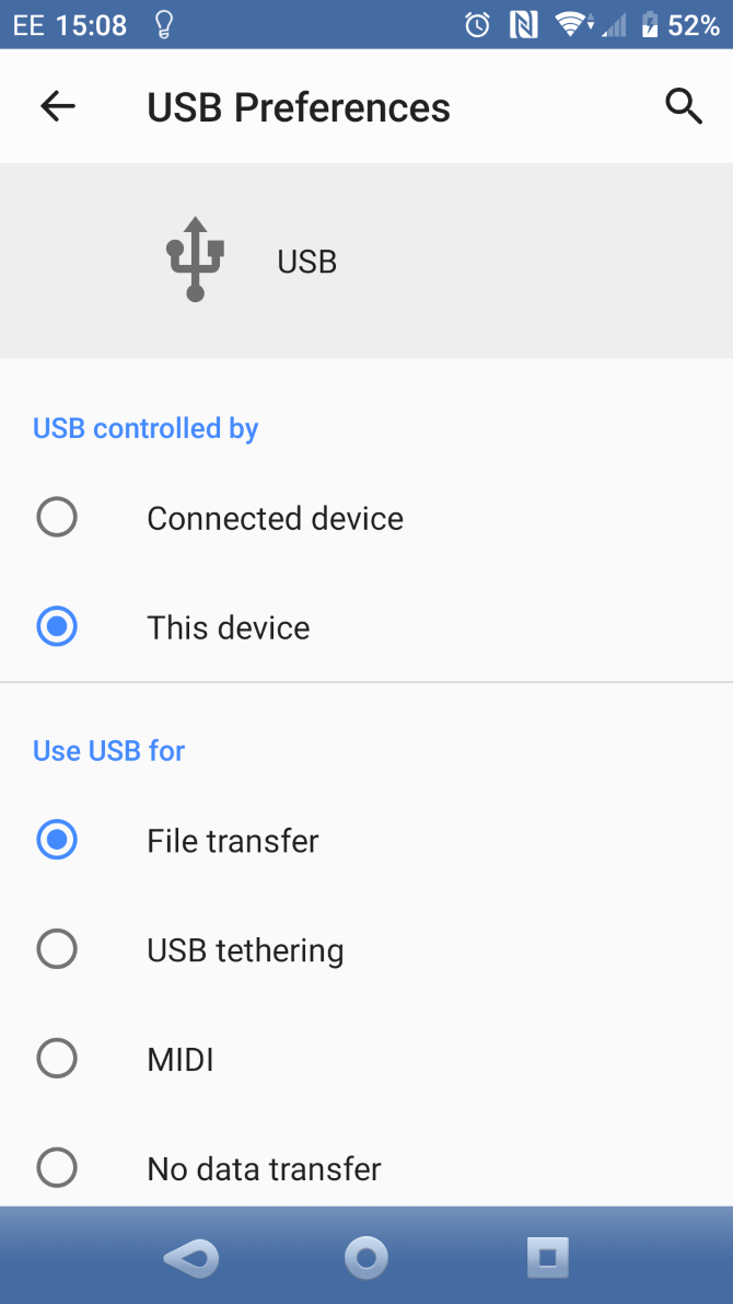 Проверьте настройки USB для передачи файлов