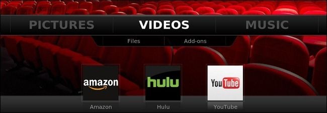 Главный экран XBMC с ярлыками Video Submenu и настроенными слотами