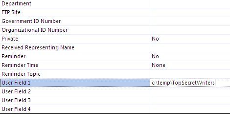 Параметры пользовательских полей контактов в Outlook