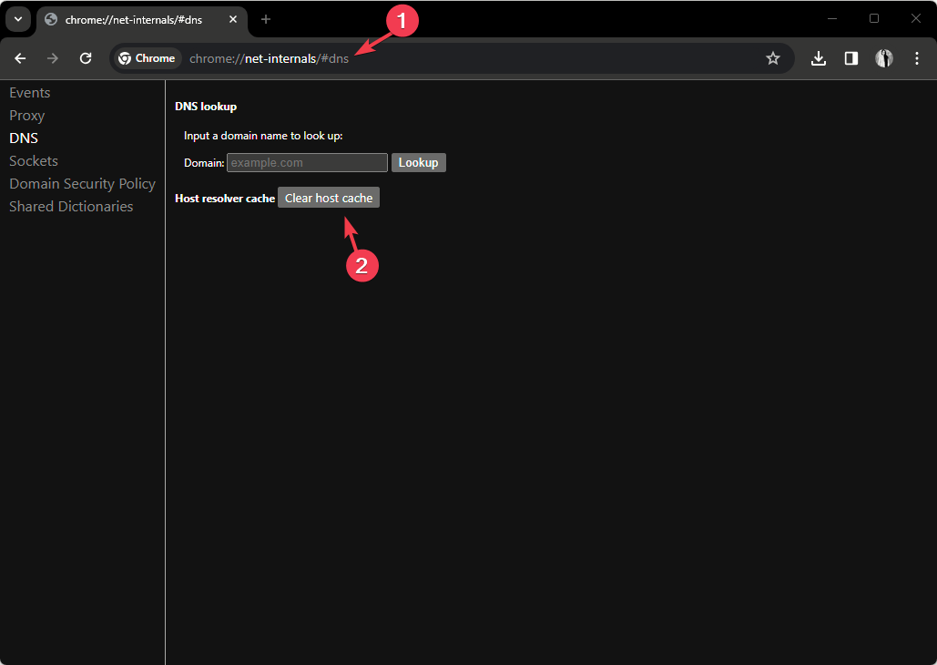 Кнопка очистки DNS-кэша в Chrome