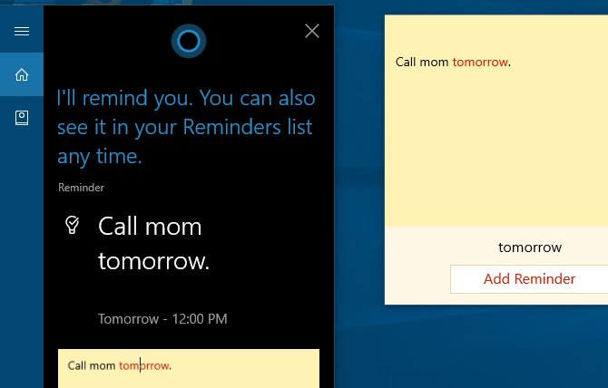 windows ink cortana reminder