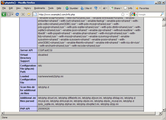 Вывод phpinfo: Loaded Configuration File установлен на /var/www/web2/php.ini