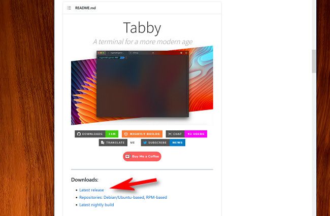 Раздел README с ссылкой на скачивание