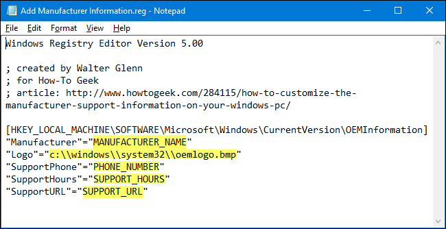 Пример редактирования .reg файла в Блокноте
