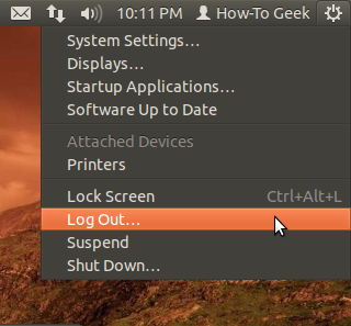 Меню выхода из сеанса в верхнем правом углу панели