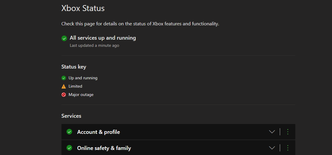 Xbox Status Page