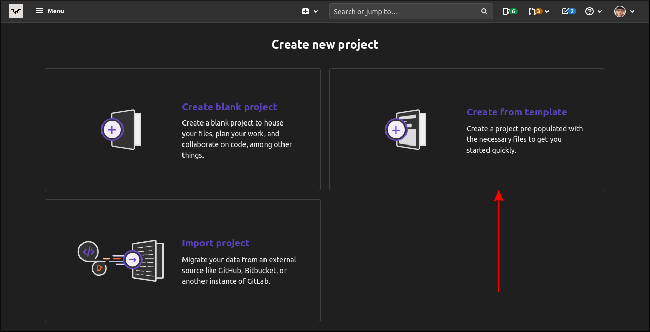 Скриншот создания нового проекта GitLab