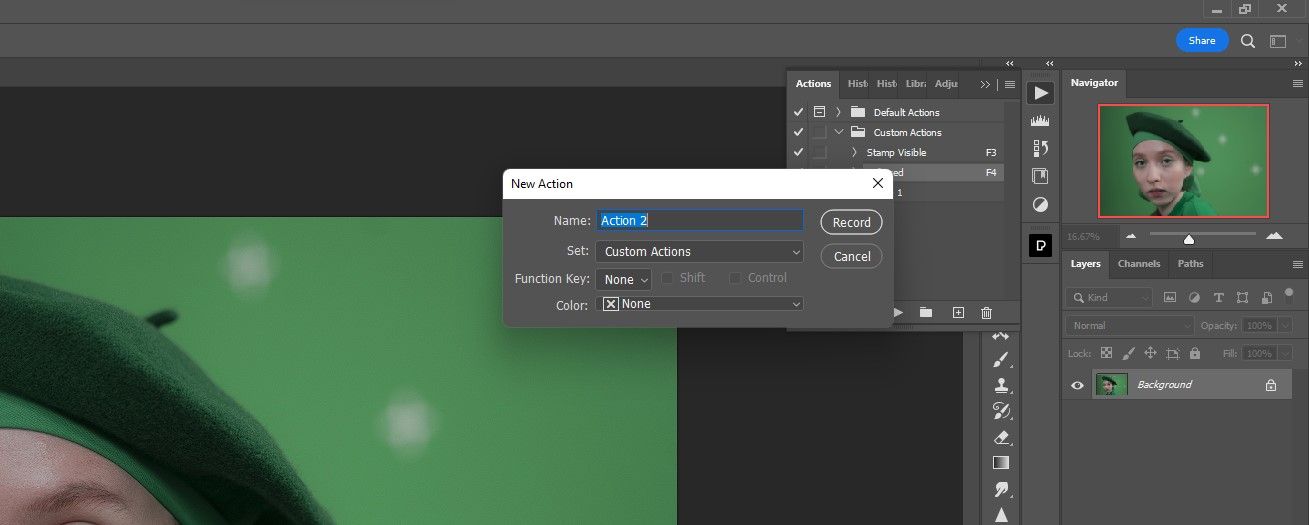 Нажатие Create New Action