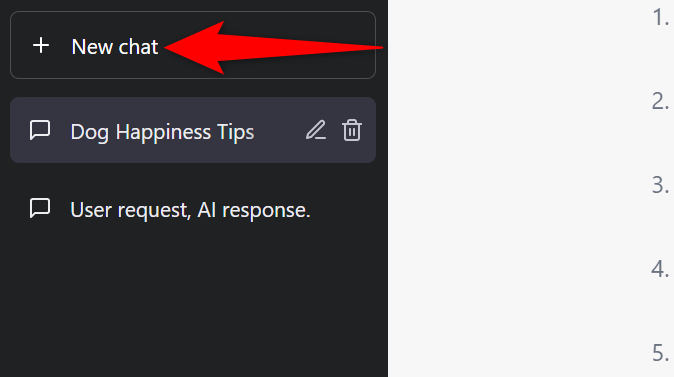 Кнопка «Новый чат» в боковой панели ChatGPT