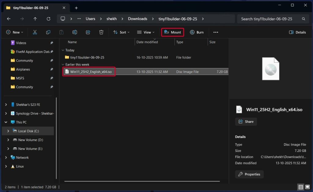 Mount Windows 11 ISO