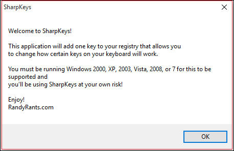 Интерфейс SharpKeys с таблицей переназначений