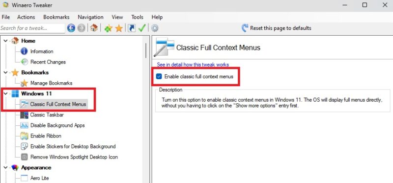 Winaero: восстановление классических контекстных меню в Windows 11