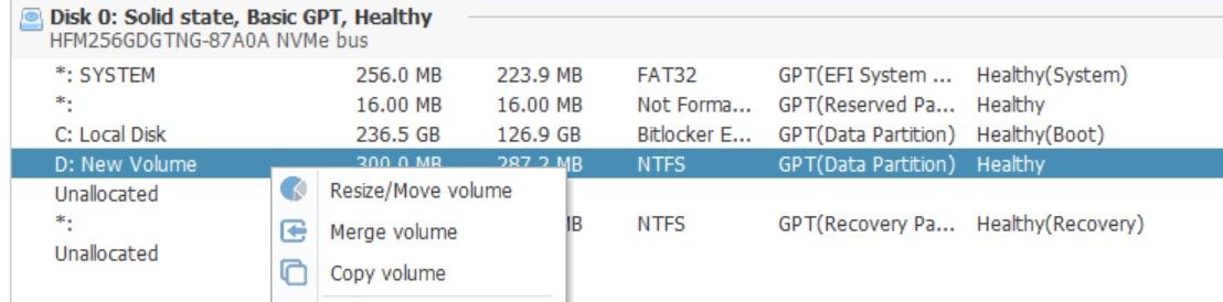 Окно Resize/Move в NIUBI для выбора раздела D
