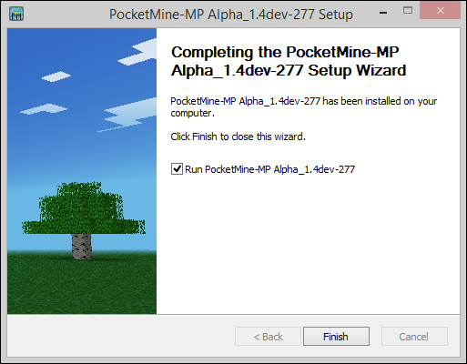 Окно мастера установки PocketMine: параметры и подсказки