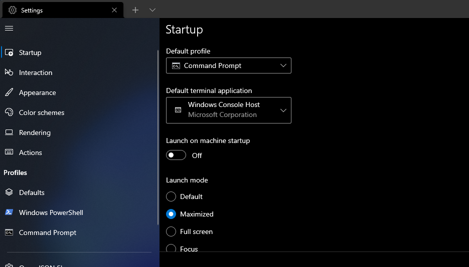 Настройки Windows Terminal — выбор профиля по умолчанию
