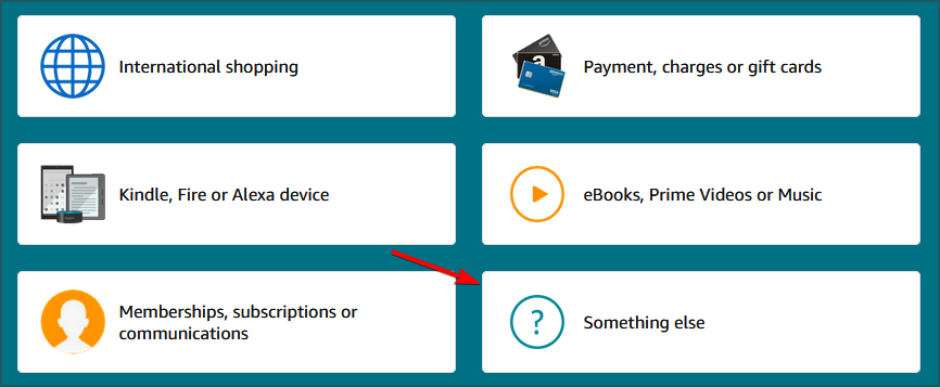 Опция Something else в меню поддержки Amazon