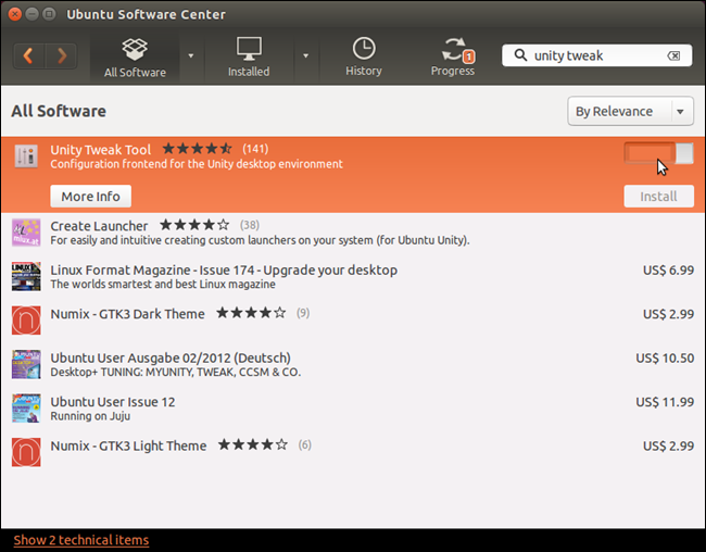 Прогресс установки Unity Tweak Tool