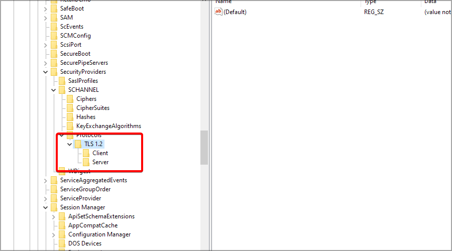 Ключи Client и Server для TLS 1.2 в реестре