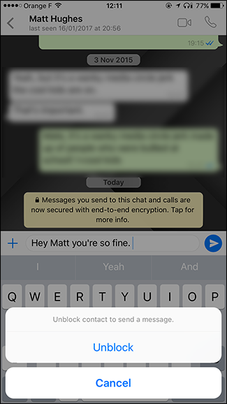 Подсказка с предложением разблокировать при попытке отправить сообщение