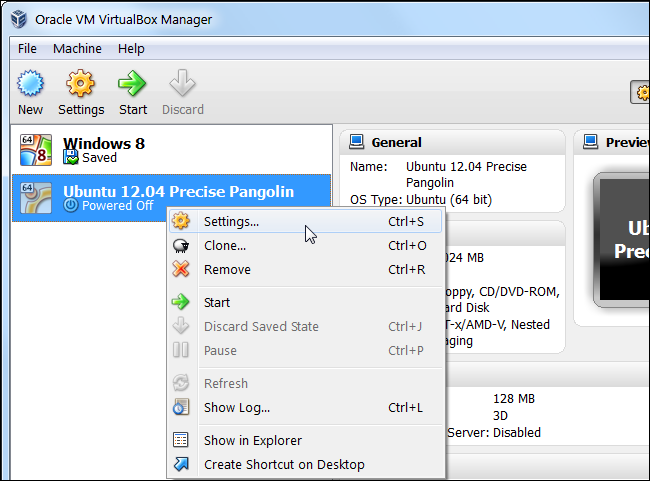 Окно настроек виртуальной машины VirtualBox — пункт Сеть выделен