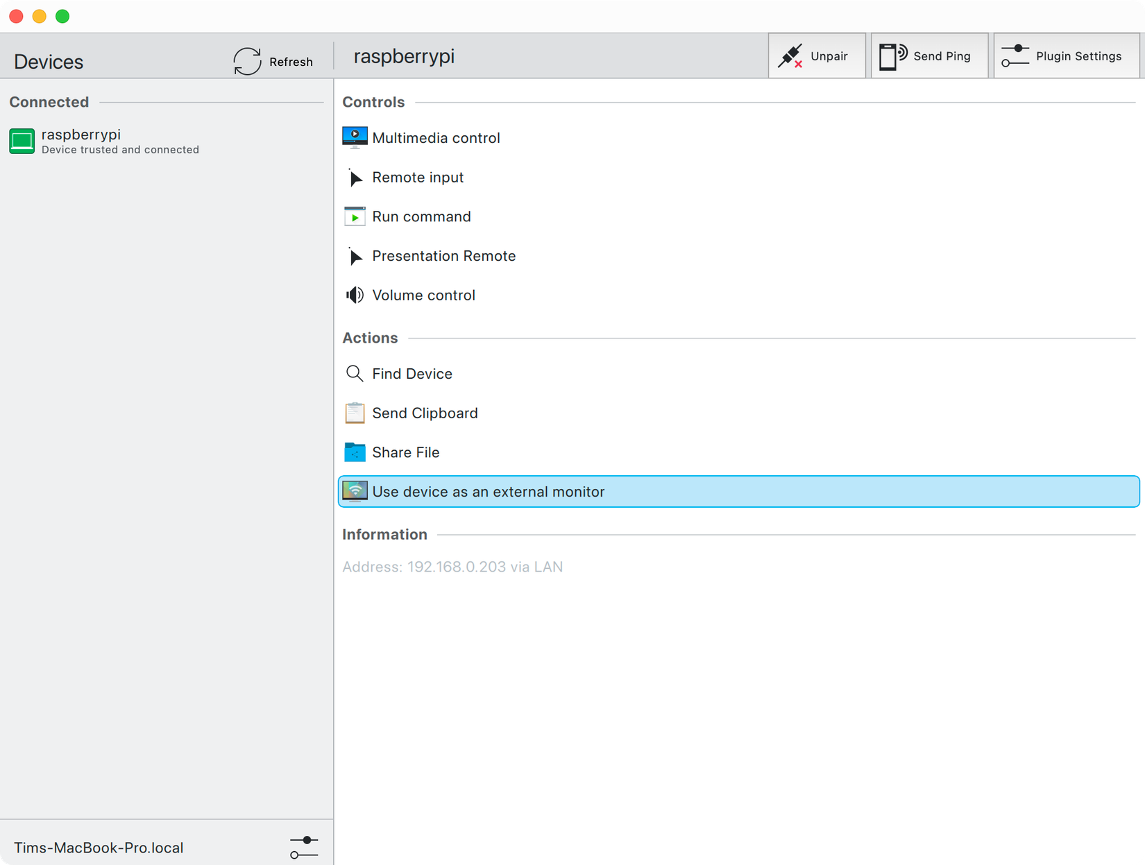 KDE Connect running on macOS.