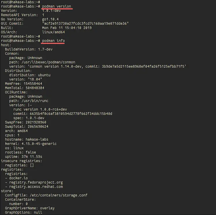 Вывод podman info