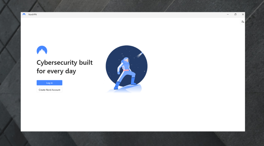 Экран входа NordVPN