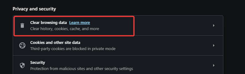 Окно очистки данных в Opera