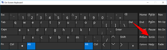 Кнопка ScrLk на экранной клавиатуре при выключении.