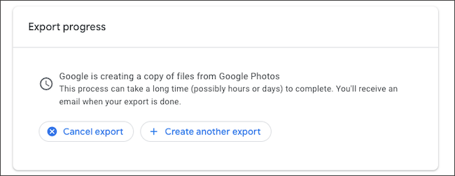 Кнопка отмены экспорта Google Takeout
