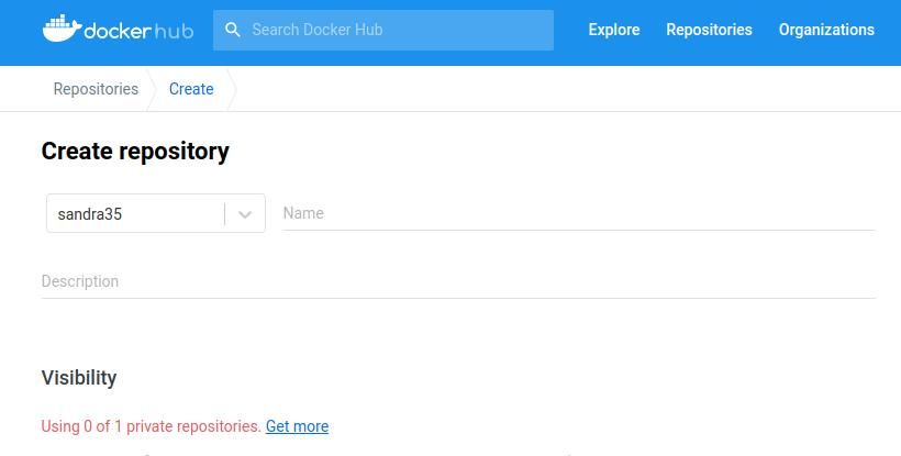 Форма создания репозитория на Docker Hub