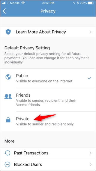 Выбор приватности: Public / Friends / Private