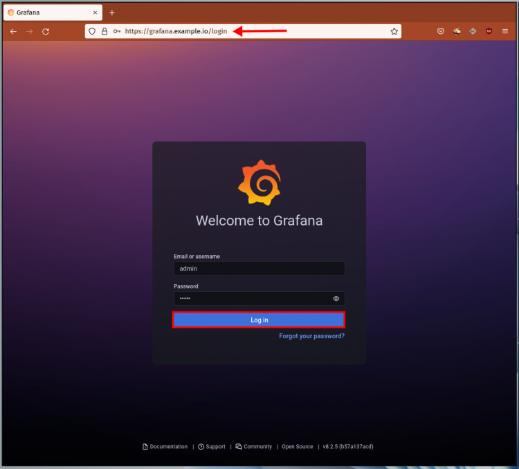 Страница входа Grafana