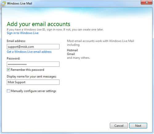 Finestra di accesso principale di Windows Live con campi email e password