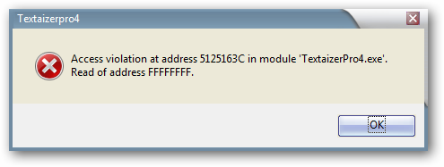 Окно ошибки Textaizer