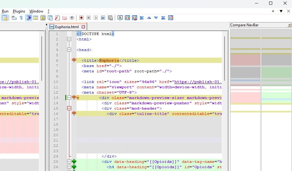 Навигационная панель плагина Compare