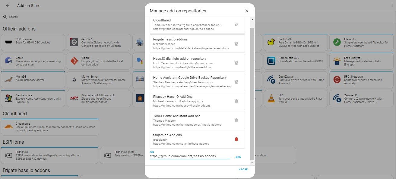 Добавьте репозиторий в список дополнений Home Assistant