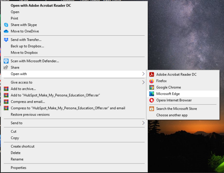 Открытие PDF в Edge