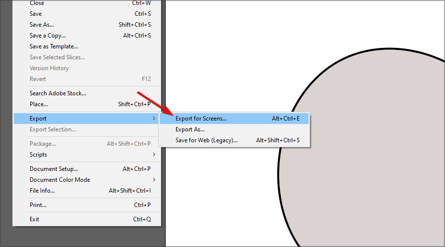 Экспорт в Illustrator: окно Export for Screens