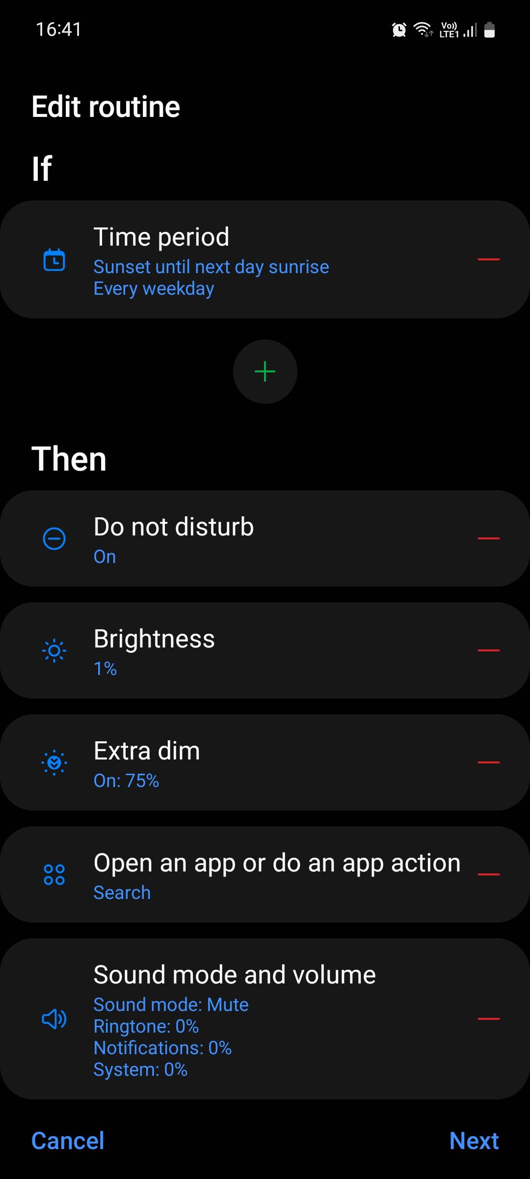 Редактирование примера рутины в Bixby Routines