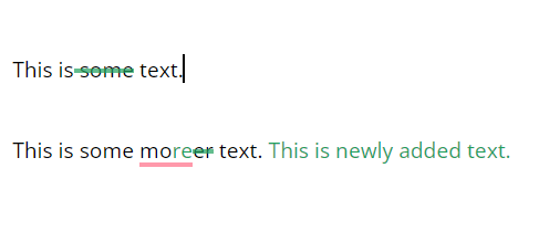 Визуальное отображение предложенных правок: зачёркнутый и зелёный текст
