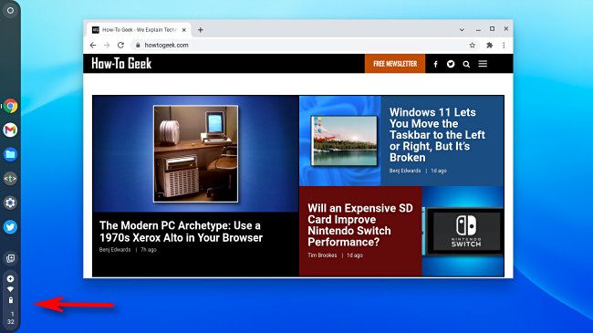 Рабочий стол ChromeOS с полкой слева