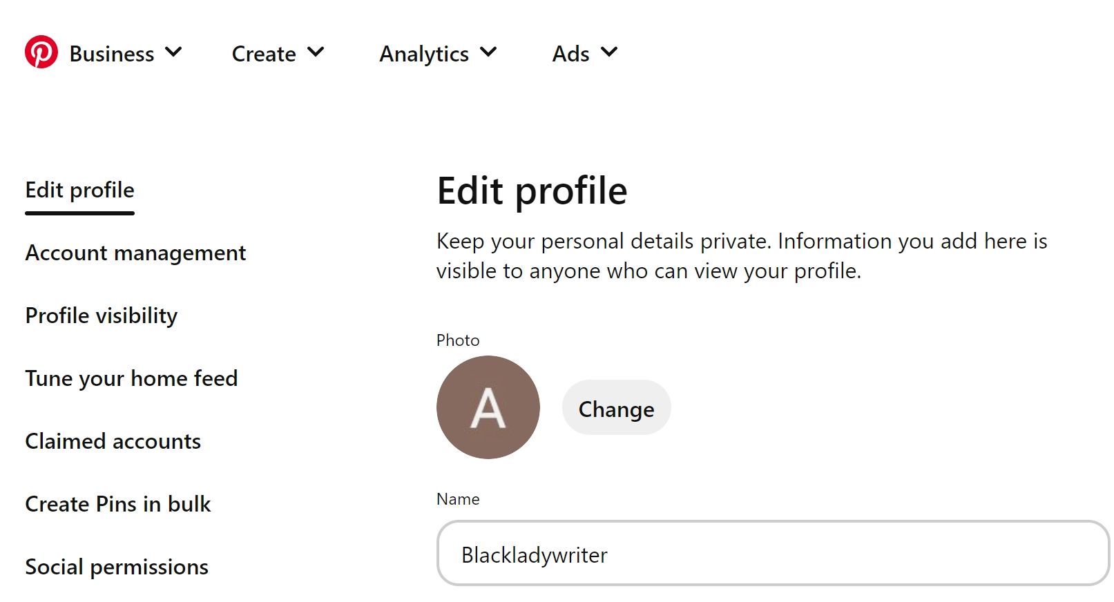 Управление аккаунтом в Pinterest: меню настроек