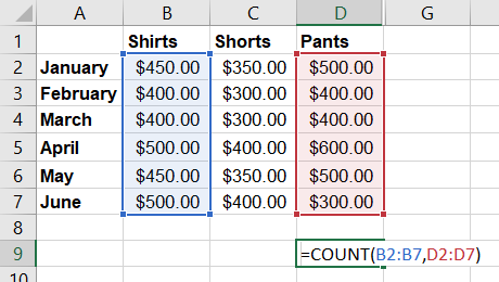 COUNT formula for ranges