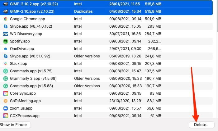 Удаление выбранных приложений