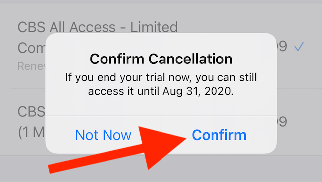 Кнопка Подтвердить для завершения отмены через App Store