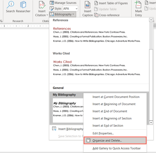 Пункт «Organize and Delete» в меню