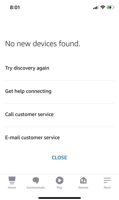 Alexa no devices found